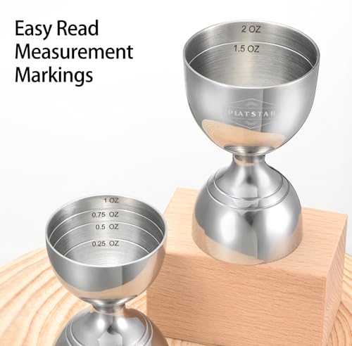 Plat Star Cocktail Measuring Jigger, Shot Measure Double Jigger with Measurements inside, Bar Jigger Liquor Alcohol Measuring, Bell Jigger for Bartending, 2 oz 1 oz Bartender Jigger Stainless Steel