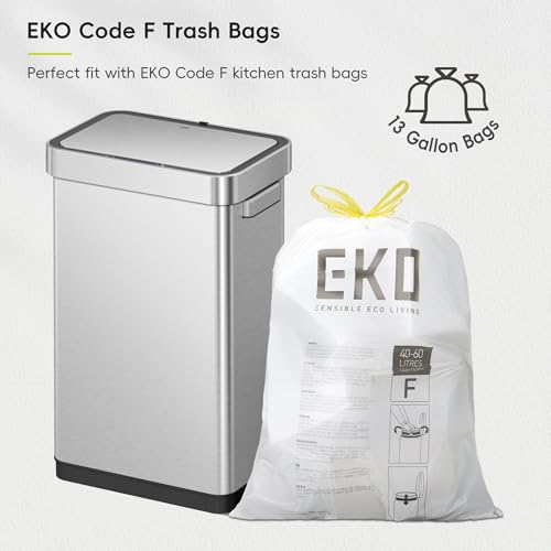 EKO Deluxe Mirage-T 50 Liter / 13.2 Gallon Touchless Rectangular Motion Sensor Trash Can, Matte Stainless Steel Finish