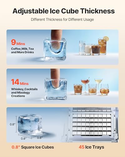 VEVOR Commercial Ice Maker Machine, 120 lbs/24H Ice Production, 33 lbs Storage Bin, 45 Cubes per Cycle, Stainless Steel Under Counter & Freestanding Ice Maker with LED Display, for Home Bar Restaurant