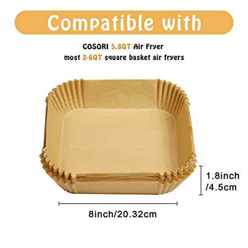 Air Fryer Liners Disposable Compatible with COSORI Air Fryer 6 Qt, 125 Pcs Unbleached Parchment Paper for 5-8 Qt 8 Inch Square Parchment Paper for Baking Non-Stick