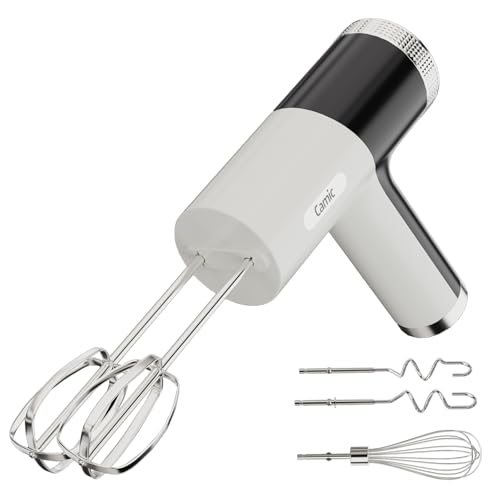 Camic Electric Hand Mixer with 9 Speeds, Powerful Motor, Cordless Hand Mixer with Whisk, Dough Hook and Mixing Rod for Whipping Eggs, Cream, Butter, Jam, Kneading Dough and Blending (White+Black)