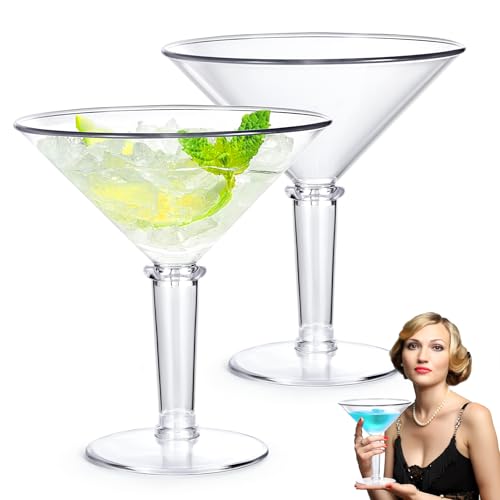 Unbreakable Giant Martini Glasses set of 2, 48 oz Plastic Cocktail Glasses, Jumbo, Reusable, BPA Free, Detachable, Perfect for Picnic, Beach & Patio Party, Appetizers, Birthday, Wedding and All Events