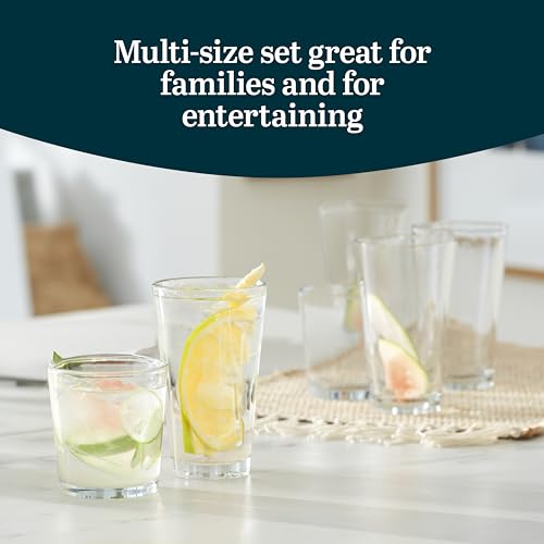 Libbey Preston Tumbler and Rocks Glass Cups Set, All Purpose Everyday Drinking Glasses Set of 16, Glassware Drinking Glasses for Birthdays, Dinners