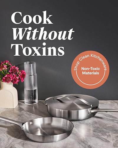 Caraway Stainless Steel 4-Piece Fry Pan Set - 5-Ply Frying Pans (8" & 10.5”) & Saute Pan - Non-Toxic, PTFE & PFOA Free - Oven Safe & Stovetop Agnostic