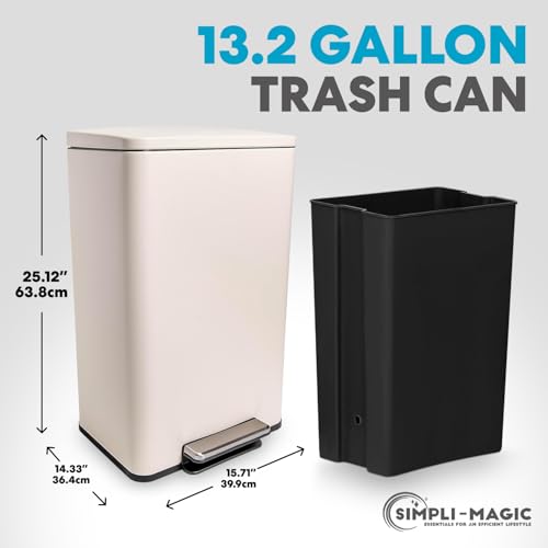 Simpli-Magic 50 Liter / 13.2 Gallon Soft-Close, Smudge Resistant Trash Can with Foot Pedal and Built in Filter- White Color