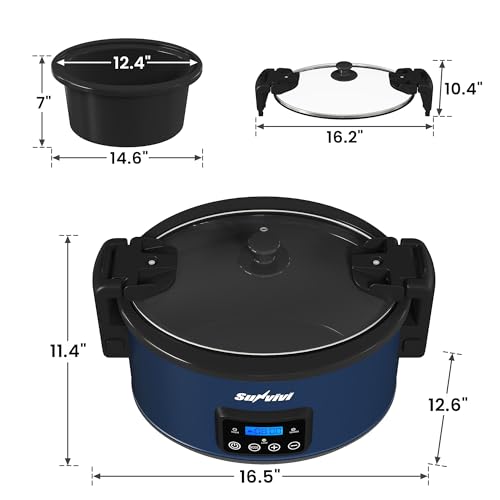 Sunvivi 8.5 Quart Programmable Slow Cooker: Multi-Cooker Food Warmer with Locking Lid & Digital Timer, Adjustable Tempature Control, Dishwasher Safe, Perfect for Families and Gatherings, Blue