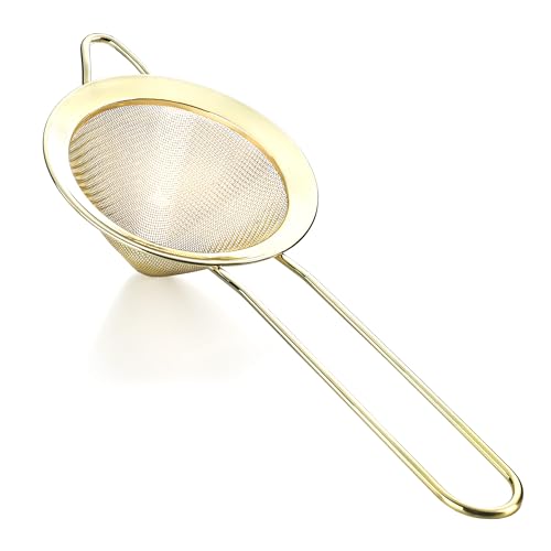 Cocktail Strainer Set Stainless Steel Bar Strainer,Hawthorne Strainer and Fine Mesh Strainer,Gold Drink Strainer Set for Bar Home Kitchen