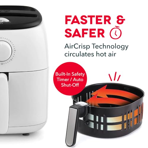 Dash Tasti-Crisp™ Air Fryer - AirCrisp® Technology - Compact Design with Adjustable Temperature Control - Nonstick Fry Basket & Auto Shut-Off Feature - 2.6 Quarts - White