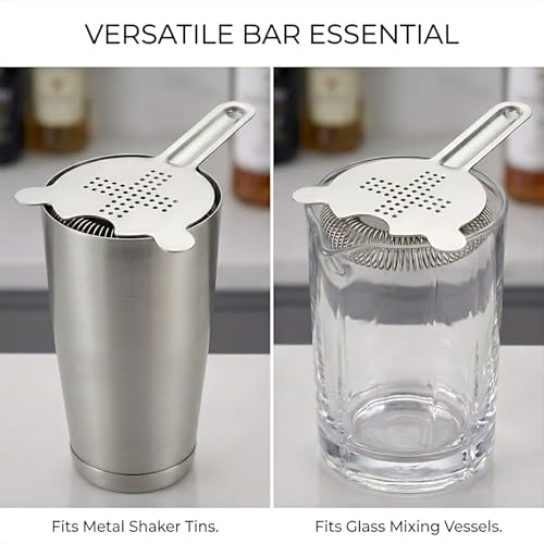 Professional Hawthorne Cocktail Strainer, Food-Grade 304 Stainless Steel Bar Strainer with High-Density Spring, Ergonomic Drink Strainer for Cocktails, Shakers, and Mixing Glasses - Silver