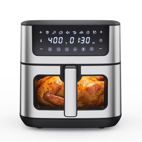 NEWBULIG Air Fryer 6.34QT Airfryer with Visible Window 400℉ Fast Heating Stainless Steel Air Fryers Oven with Nonstick