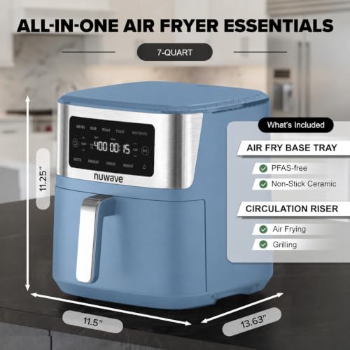 Nuwave Brio Plus 6-in-1 Air Fryer, 7-Qt Large Capacity, 50°F–400°F Precise Temp Control, Non-Toxic PFAS-Free Nonstick, Air Fry, Bake, Roast, Toast, Dehydrate, Reheat, 100 Presets, Dishwasher Safe