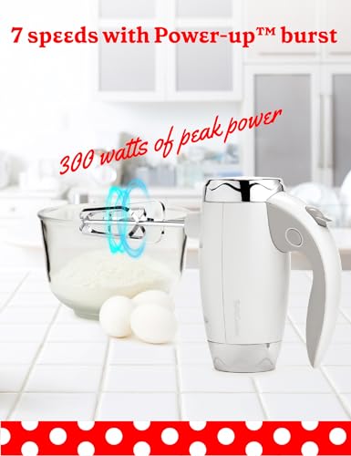 Betty Crocker 7-Speed Power-Up™ Hand Mixer with Stand, BC-4208W, White