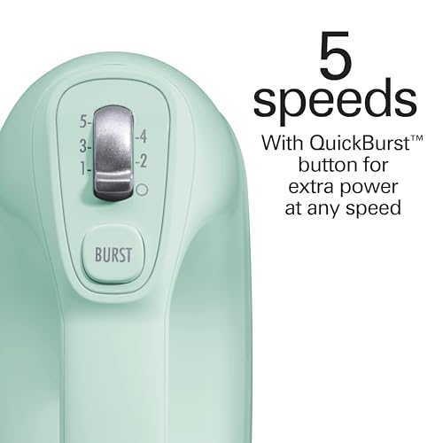 Hamilton Beach Professional 5-Speed Electric Hand Mixer with Snap-On Storage Case, QuickBurst, Stainless Steel Twisted Wire Beaters and Whisk, Mint (62658)