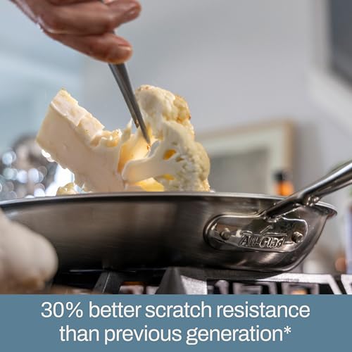 All-Clad D5 10 Inch Brushed Stainless Steel Pro Non Stick Frying pan, 5-Ply Stainless Steel Pan, Induction, Oven Broiler Safe 500F, Pancake Egg Pan, Skillet, Professional Cookware, Silver
