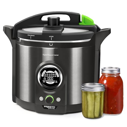 Presto 02144 12-Quart Digital Pressure Canner - Digital Display, Waterbath Capable, 10-Built-In Safety Features, Recipe Book, Black Stainless Steel