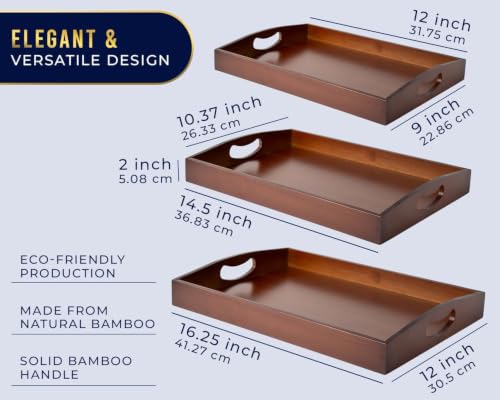 Comfify Dark Brown Bamboo Serving Trays Set of 3 – Nesting Ottoman Trays