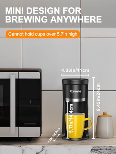 Karosie Small Single Serve Coffee Maker, Fast Brew for Pods & Ground Coffee, 6-12 Oz Brew Sizes, One-Button Single Cup Coffee Maker, Coffee Machine with Descaling Reminder,Black