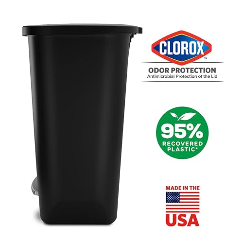 Glad 20 Gallon Trash Can with Clorox Odor Protection | Plastic Kitchen Waste Bin | Hands Free with Step On Foot Pedal and Garbage Bag Rings, Black