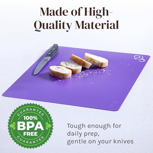 Extra Thick Flexible Plastic Cutting Board Mats, Set of 6 for Kitchen, BPA Free, Non-Slip Waffle Back, Dishwasher Safe Cutting Boards, Color Coded with Food Icons, 15x12 Inch - Cooler Kitchen