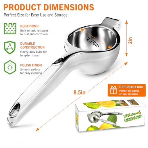 TEZZ Premium Lemon Squeezer, Large Heavy Duty Handhelp Juicer for Lemon, Metal Hand Press Citrus Juicer, Lime Squeezer Bar Tool, Manual Citrus Press