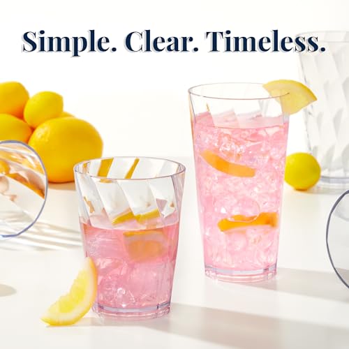 US Acrylic Optix Plastic Reusable Drinking Glasses (Set of 16) 14oz Rocks & 20oz Water Cups in Clear | BPA-Free Tumblers, Made in USA | Top-Rack Dishwasher Safe