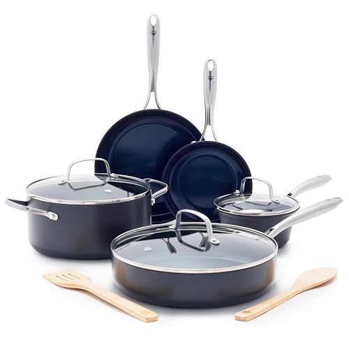 Blue Diamond Cookware Hard Anodized Ceramic Nonstick, 10 Piece Cookware Pots and Pans Set, Non-Toxic
