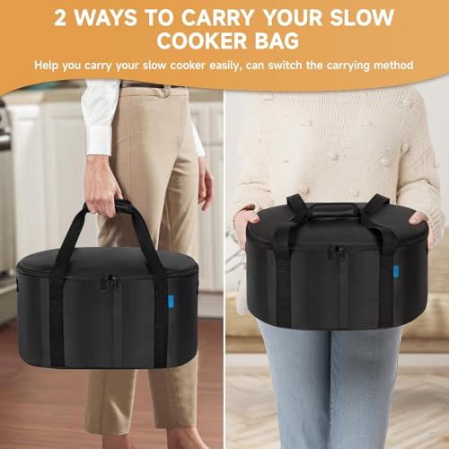 LASUK Portable Slow Cooker Travel Bag, Isulated Carrier Case Tote for 4-8 Quart Crock Carrier Compatible with Else Brands, Internal Mesh Net Holds Pot in Place, For Travel, Outdoor, Picnic, Black