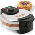Elite Gourmet Belgian Waffle Maker with PFAS-Free CeramiCrisp™ Ceramic Nonstick Plates, Adjustable Browning Control, 1100W Heating, Power & Ready Indicator Lights, Vertical Storage, Stainless Steel