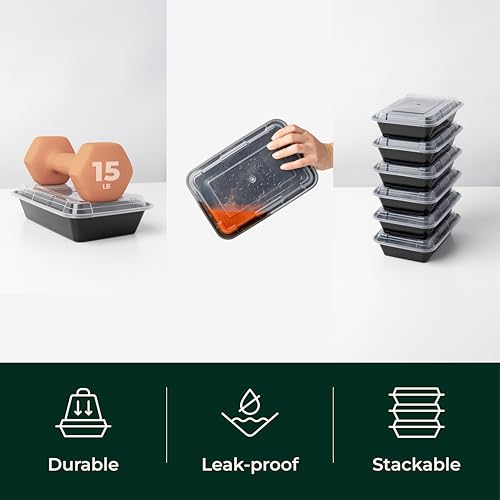 Enther Meal Prep Containers Single Lids Food Storage Bento BPA Free | Stackable | Reusable Lunch Boxes, Microwave/Dishwasher/Freezer Safe Portion Control (28 oz), 12 Pack 1 Compartment
