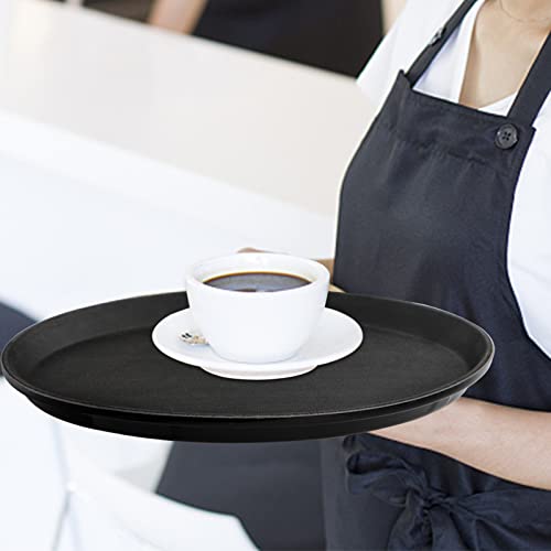 TOPZEA 4 Pack 14 Inch Round Restaurant Serving Tray, Fiberglass Non-Slip Rubber Lined Black Server Trays Commercial Grade Bar Service Tray for Restaurant, Kitchen, Cafeteria, Catering, Easy Clean