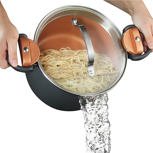 Gotham Steel 5 Quart Stock Pot Multipurpose Pasta Pot with Strainer Lid & Twist and Lock
