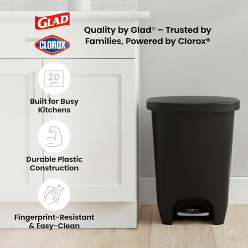 Glad 13 Gallon Trash Can with Clorox Odor Protection, 2 Pack | Plastic Kitchen Waste Bin | Hands Free with Step On Foot Pedal and Garbage Bag Rings, Black