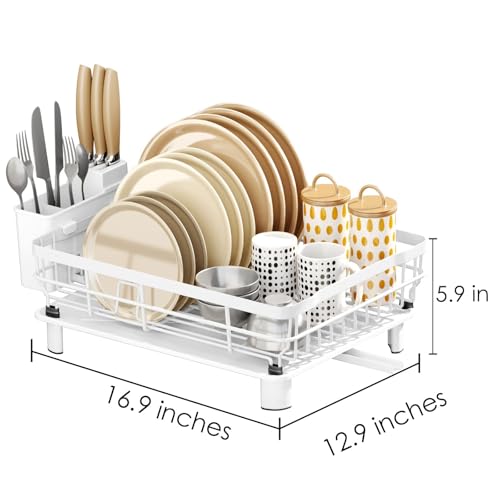 AIDERLY Metal Dish Drying Rack Automatic Drainage, White, Large