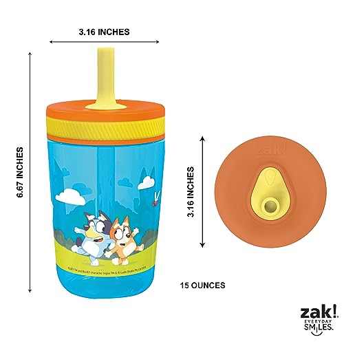 Zak Designs 15oz Bluey Kelso Tumbler Set, Leak-Proof Screw-On Lid with Straw Made of Durable Plastic and Silicone, Perfect Bundle for Kids, 2 Count (Pack of 1)