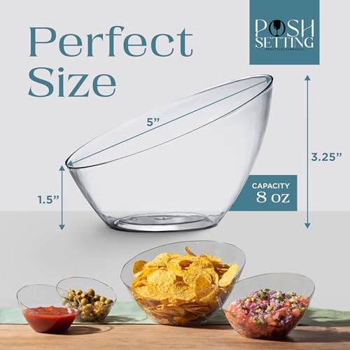 Posh Setting - Clear Plastic Serving Bowls for Party Angled Bowls Disposable Chip Bowls Candy Bowls for Party Table Salad and Fruit Bowls for Buffets Wedding Serving Bowls-Clear, 8 OZ, 5 Pack