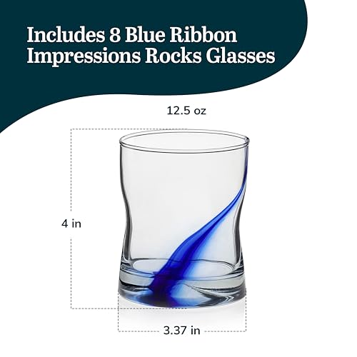 Libbey Blue Ribbon Rock Glasses Set, Artisan-Inspired Four-Dimple Shaped Glass Cups, Dishwasher Safe Whiskey Glasses Set of 8 for Dinners, Parties