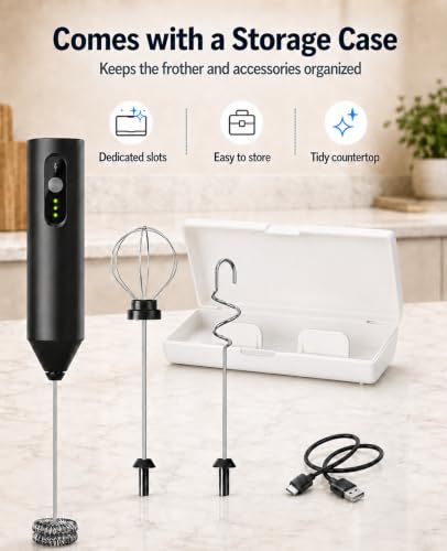 Rechargeable Electric Milk Frother Handheld, Hand Mixer Coffee Frother Wand