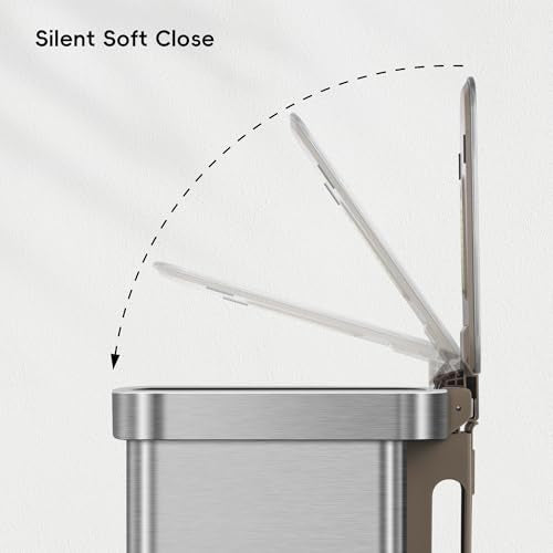 EKO Hudson Matte Stainless 50 Liter/13.2 Gallon Step Trash Can with Rear Trash Bag Storage Compartment