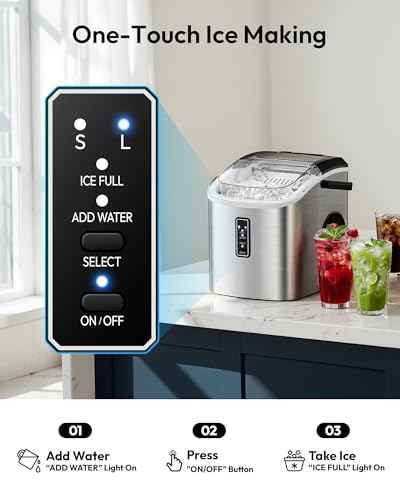 EUHOMY Ice Maker Countertop, 9 Cubes Ready in 6 Mins, 26lbs/24H, Self-Cleaning, Portable Ice Maker Machine with Carry Handle, Basket and Scoop, 2 Sizes of Bullet Ice for Home, Kitchen, Office