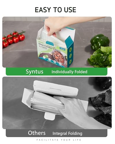 Syntus Slow Cooker Liners, 30 Count Cooking Bags Large Size Disposable Pot Liners Plastic Bags, Fit 3QT to 8QT for Slow Cooker Cooking Trays, 13"x 21", 30 Liners