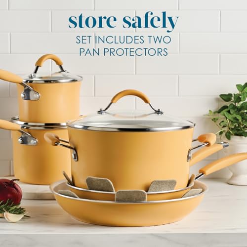 Rachael Ray Cucina Ceramic Nonstick Pots and Pans Set with Saucepans, Frying Pans, Stockpot, Lids, and Pan Protectors, 10 Piece Non Stick Cookware Set, Dishwasher Safe - Turmeric Yellow