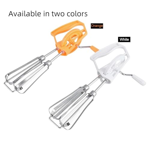 Jerliflyer Beaters hand crank,stainless steel manual mixer semi automatic push rotary whisk blender for quick rotation making cream（orange）