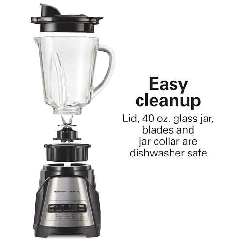 Hamilton Beach Power Elite Wave Action Blender For Smoothies, 40 Oz Glass Jar, 12 Functions Including Puree, Crush Ice, 700 Watts - Black (58148A)