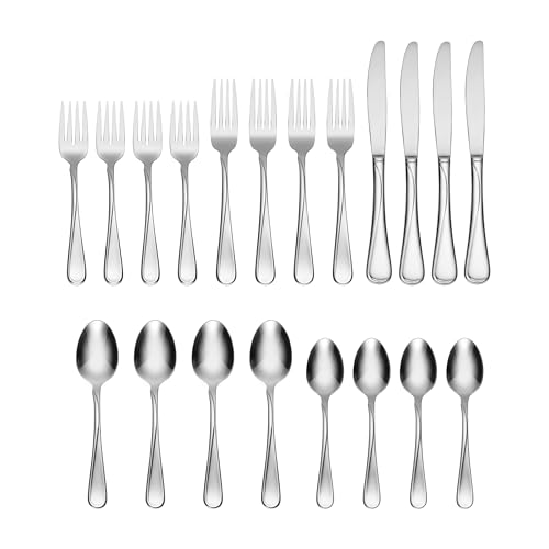 Oneida Silverware Set For 4, Flight 20-Piece Everyday Flatware Set, Service For 4, 18/0 Stainless Steel, Swirl, Mirror Finish, Dishwasher Safe, Knives Spoons and Forks Set, Dining (Silver, 20 Pieces)