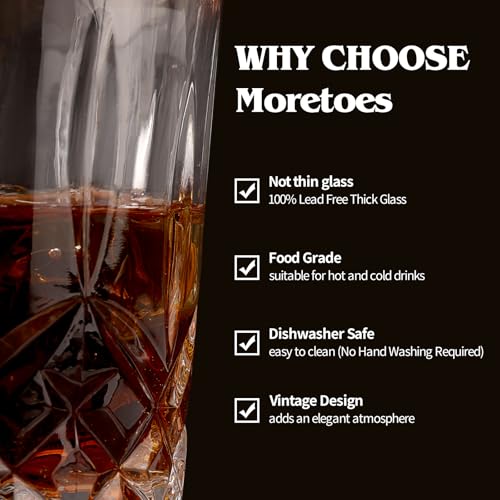 Moretoes Crystal Whisky Drinking Glasses Set of 12, Glass Cups, Mixed Glassware Set, 12 Oz Highball Glasses & 11 Oz Old Fashioned Glasses, Great for Cocktail and Other Beverages