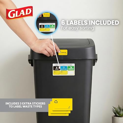 Glad 12 Gallon Trash Can with Clorox Odor Protection | Linkable Waste and Recycling Bin with Swing Top and Lift Up Lid, for Kitchen, Office or Home, Black
