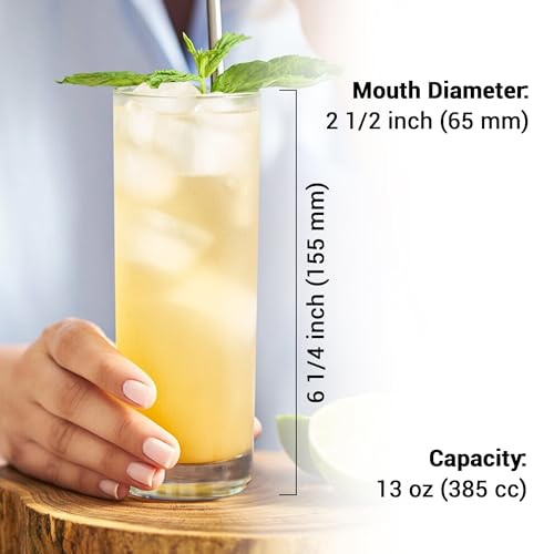 Highball Glasses, Water Drinking Glasses Set of 6, Old Fashioned Glass Tumbler, Elegant Collins Glasses for Water, Juice, Cocktails, Wine, Beer, and Whiskey, 13 oz, Set of 6 (Highball Glasses)