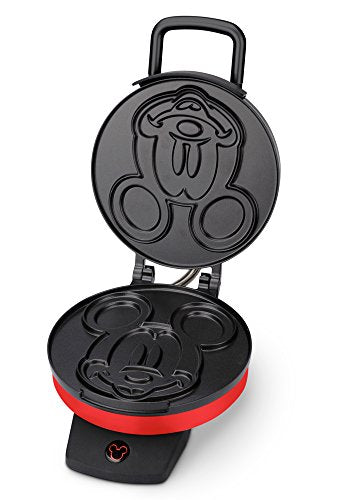 Disney Mickey Mouse Waffle Maker by Select Brands - Nonstick Waffle Iron for Fun Mickey-Shaped Waffles - Disney Kitchen Gift - 800 Watts - Red