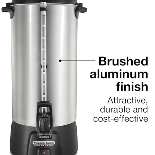 Proctor Silex Commercial 45100R Brushed Aluminum Coffee Urn, 100 Cup Capacity, Fast Brewing, One-Hand Dispensing, Dual Heaters, Commercially Rated, NSF Listed