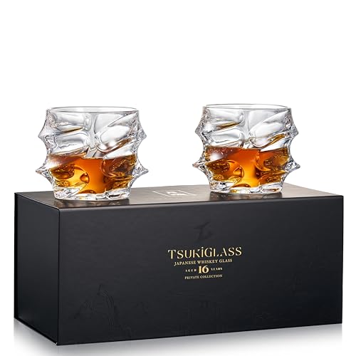 TSUKIGLASS® Storm Japanese Crystal Whiskey Glasses Set of 2 – Old Fashioned Rocks Tumblers, 10oz Lead-Free Crystal, Gift Ready Box for Bourbon, Father's Day Present for Men, Scotch & Cocktails